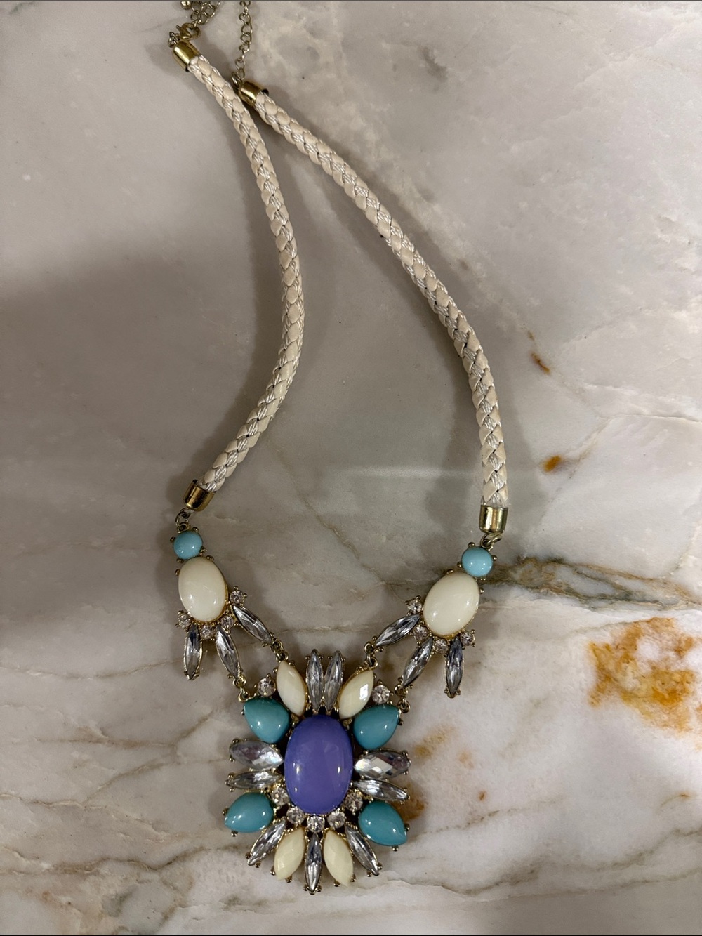 Purple and Turquoise Floral Statement Necklace